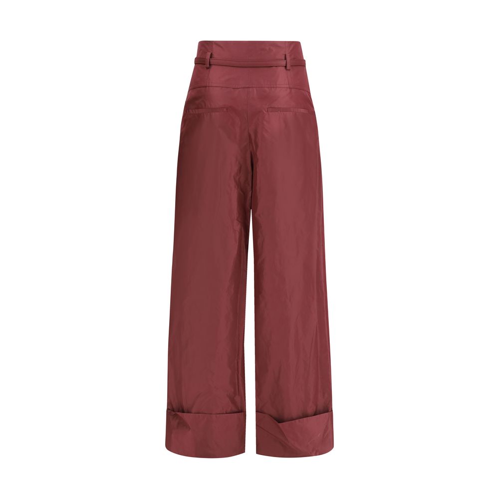 Fendi FF Belt Silk Wide Leg Dress Pants - Bordeaux