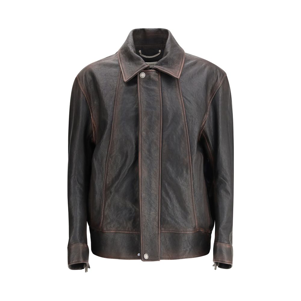 Golden Goose Brown Goatskin Leather Bomber Jacket