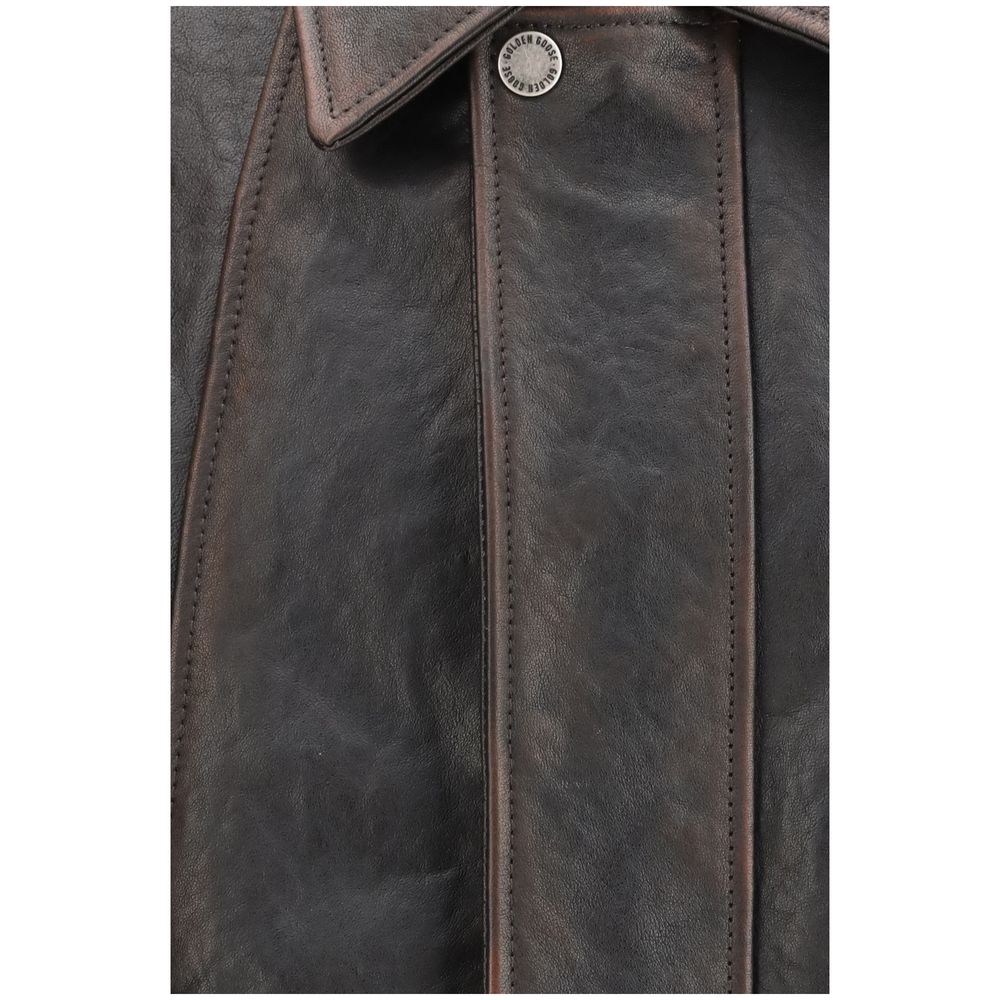 Golden Goose Brown Goatskin Leather Bomber Jacket
